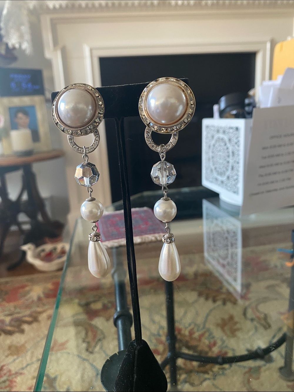 Pearl and Crystal Drop Earrings in White - Elegant Dangle Style